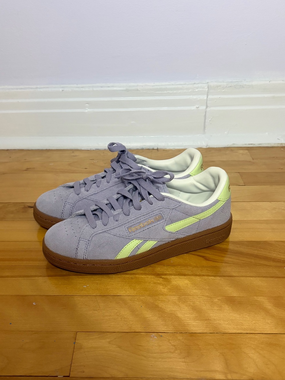 Reebok Lavender Suede Sneakers with Lime Accents